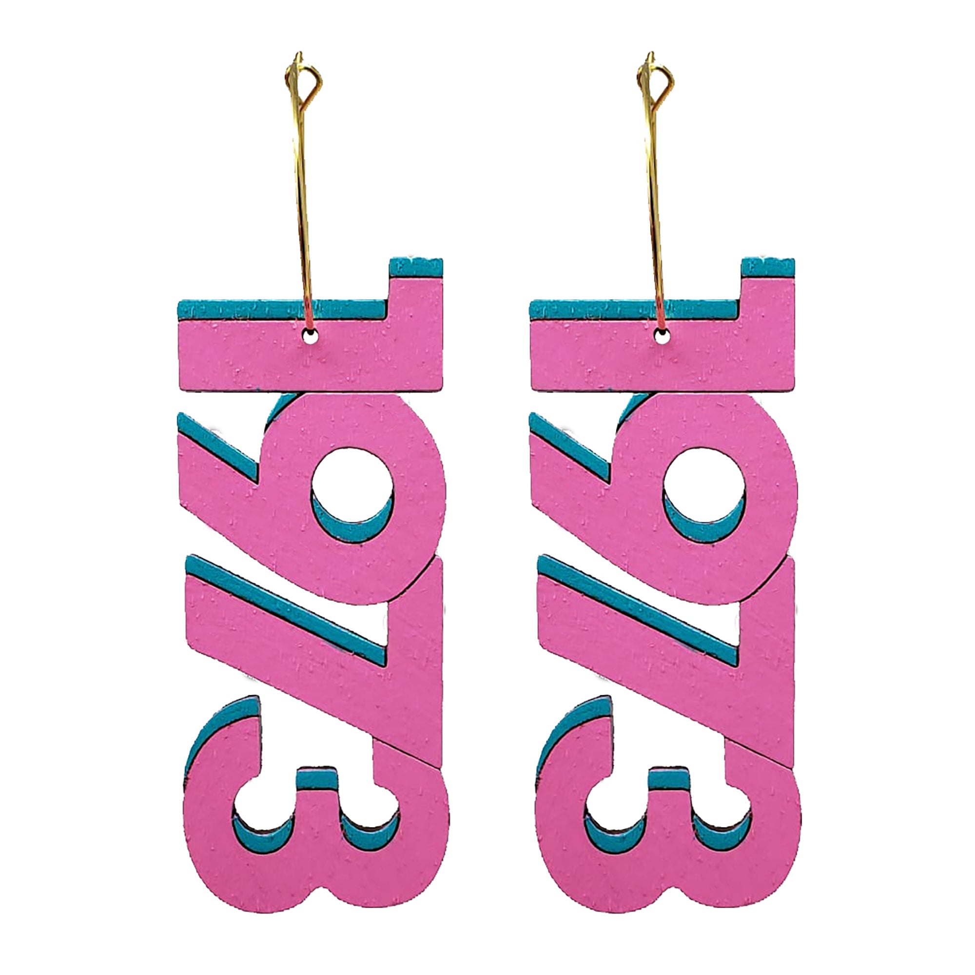 1973 Pink Hoop Earrings hand painted on lightweight wood by LE CHIC MIAMI