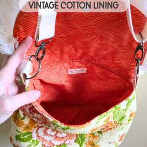 Upcycled Vintage Towel Crossbody Bag, Floral Messenger Bag, Adjustable Strap