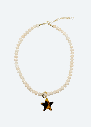 The Cleo Beige Beaded Star Charm Necklace by London Crafted