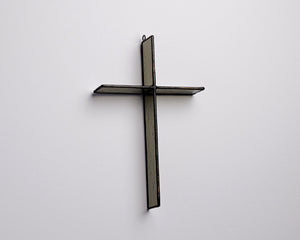 Warm Stone Cross Suncatcher handmade stained glass cross by Greyhouse Glass