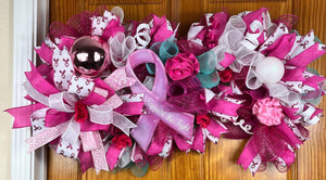 Breast Cancer Awareness Wreath | Pink Ribbon Door Decor by Bouge Creations, view 8