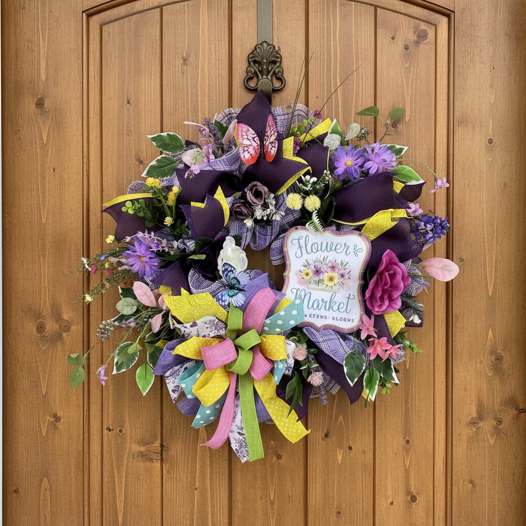 Everyday Wreath | Flower Market Wreath | Spring Wildflowers | Butterfly Front Door Decor detail view by Bouge Creations
