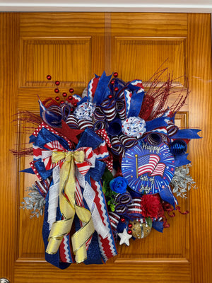 Patriotic Front Door Wreath | Red, White & Blue Deco Mesh by Bouge Creations, view 6