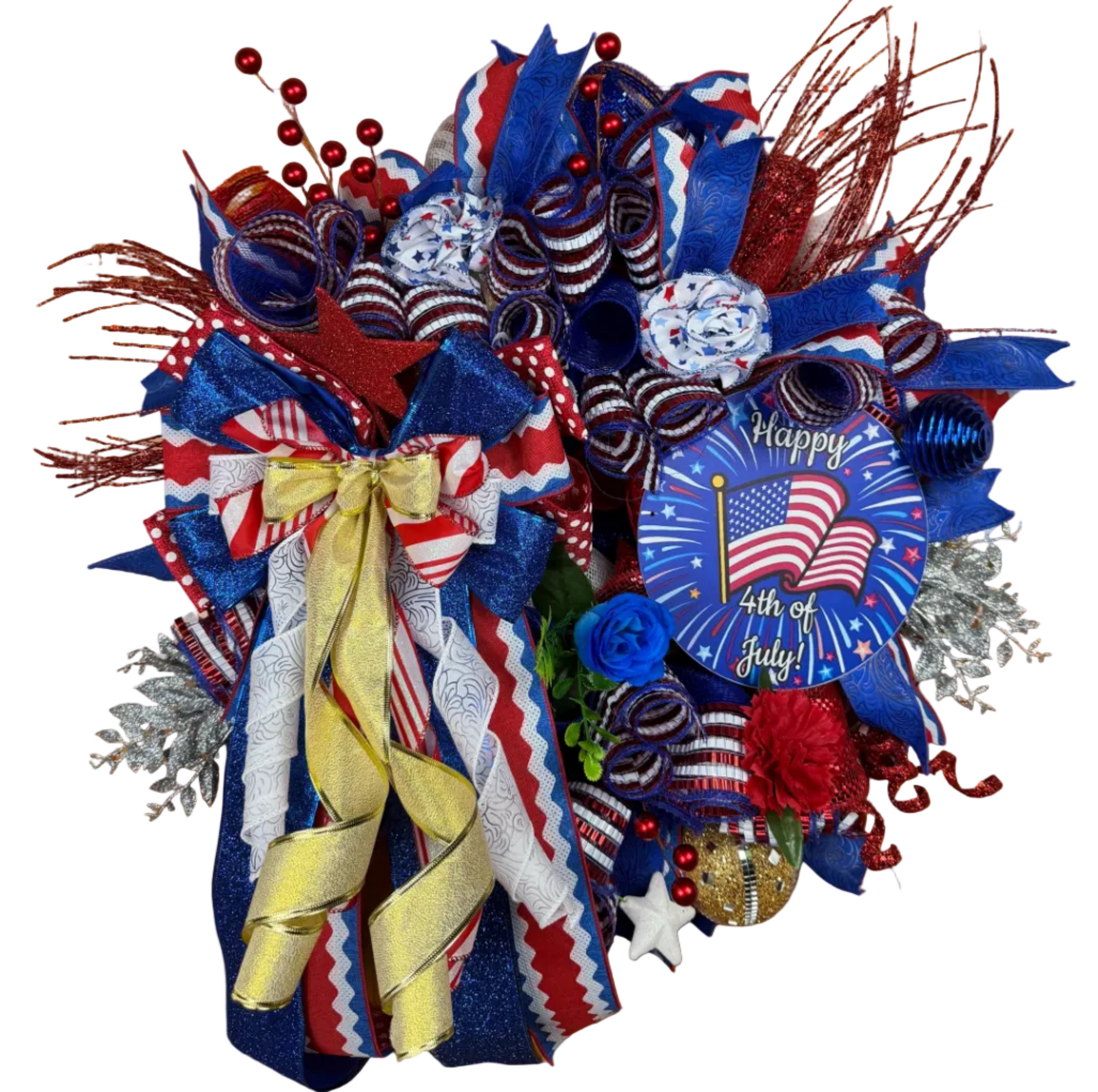 Patriotic Deco Mesh Front Door Wreath handmade by Bouge Creations in Mississippi