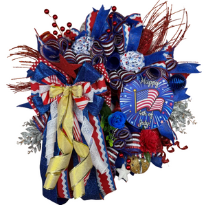 Patriotic Deco Mesh Front Door Wreath handmade by Bouge Creations in Mississippi