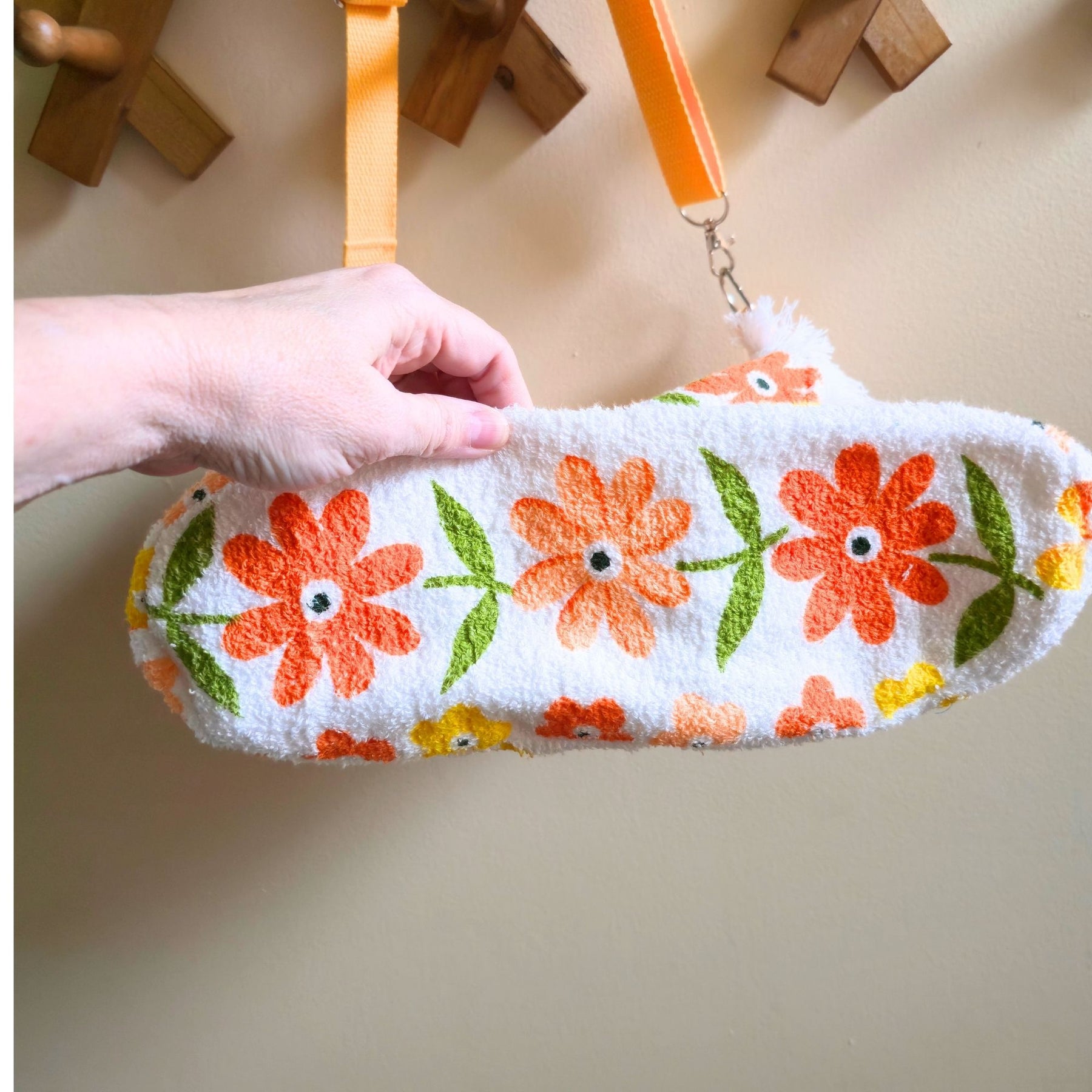 Upcycled Vintage Towel Crossbody Bag, Floral Messenger Bag, Adjustable Strap