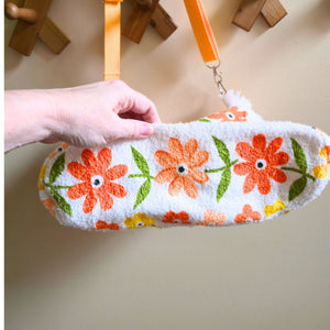 Upcycled Vintage Towel Crossbody Bag, Floral Messenger Bag, Adjustable Strap