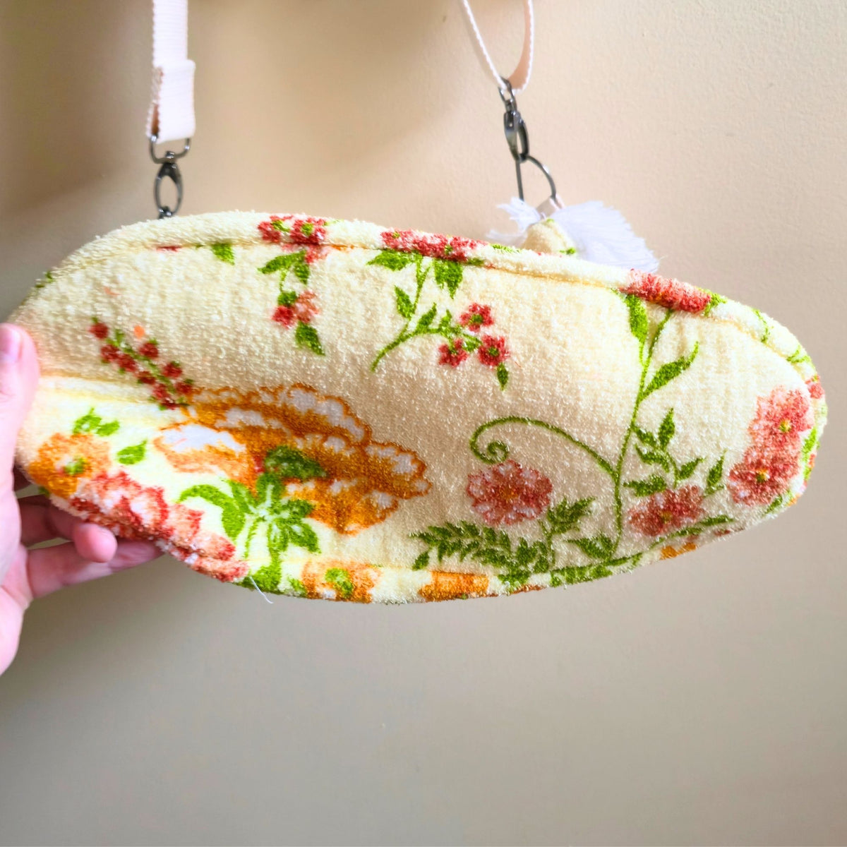 Upcycled Vintage Towel Crossbody Bag, Floral Messenger Bag, Adjustable Strap