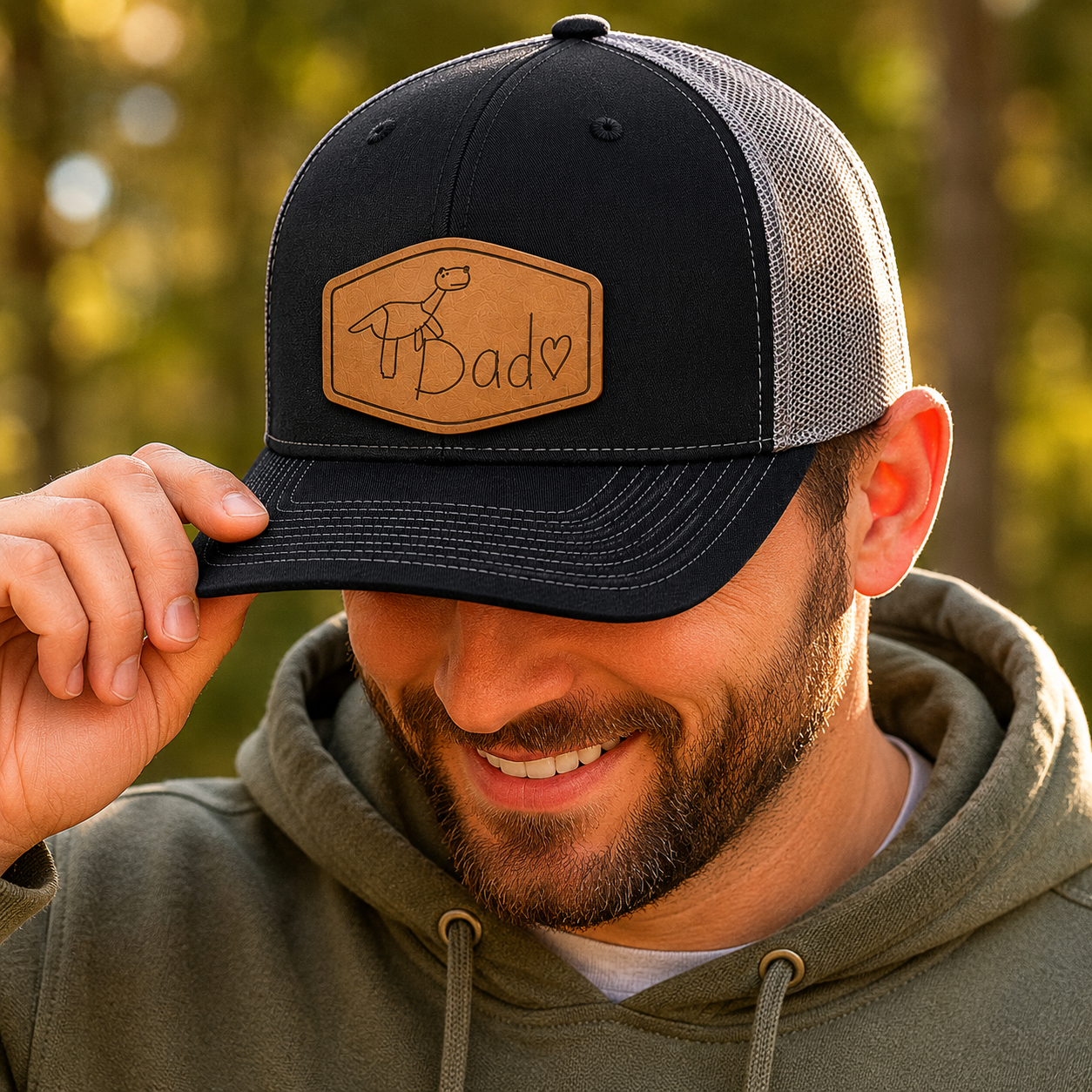 Kids Handwriting Hat Patch, Child Drawing Engraved Hat Gift by Poor Hog Customs, Southern lifestyle apparel detail photo 2