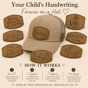 Kids Handwriting Hat Patch, Child Drawing Engraved Hat Gift by Poor Hog Customs, Southern lifestyle apparel detail photo 3