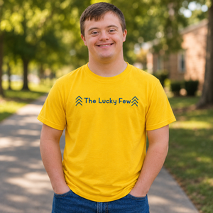 The Lucky Few Embroidered Shirt, Down Syndrome Awareness Tee by Poor Hog Customs, Southern lifestyle apparel detail photo 4