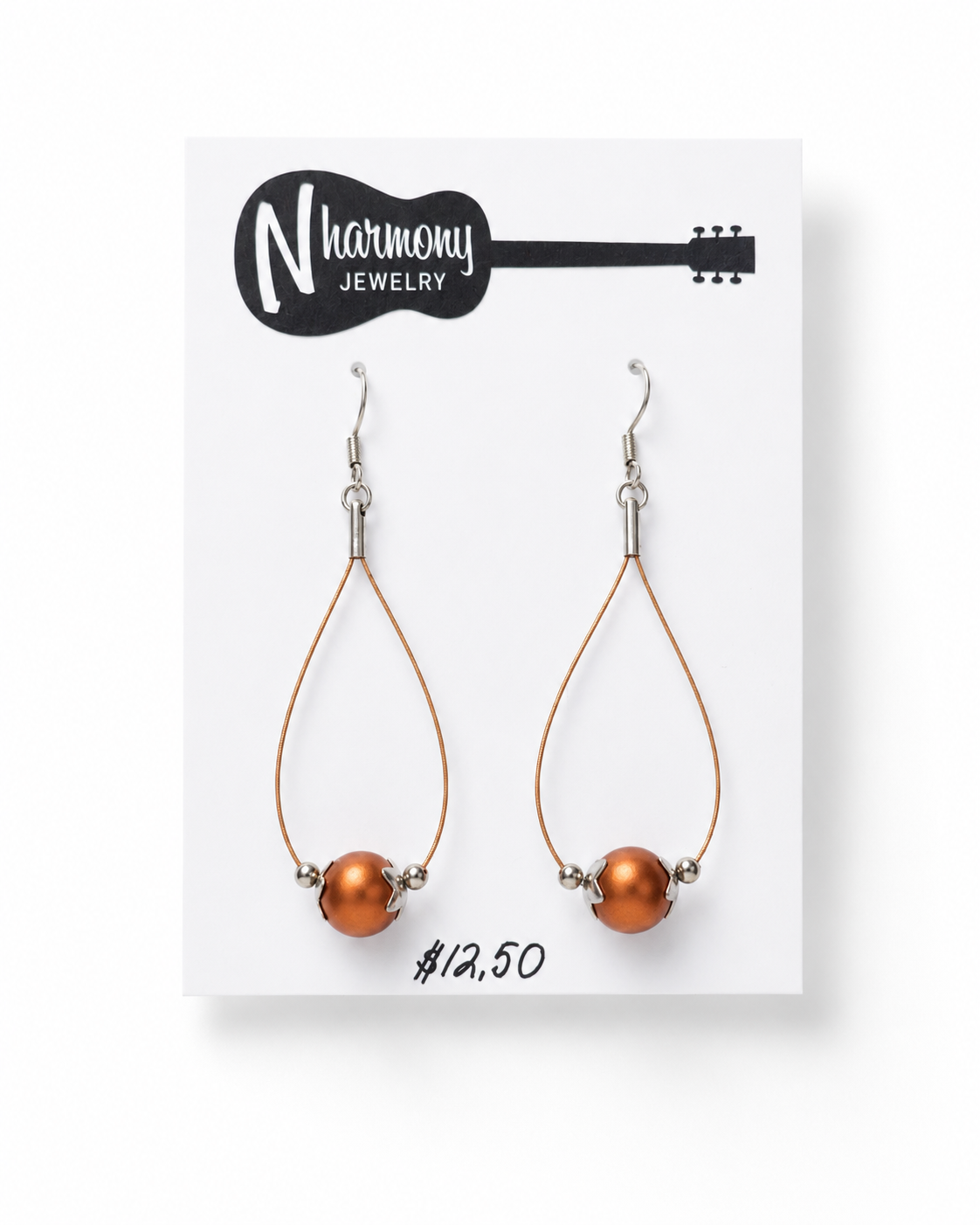 Copper Guitar String Earrings by N Harmony Jewelry, handmade jewelry detail photo 4