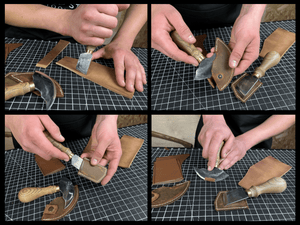2-Piece Rounded and Angled Leather Knife Set detail view by Sharky Forged Steel Tools