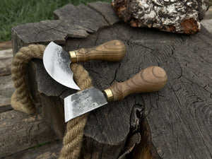 2-Piece Rounded and Angled Leather Knife Set detail view by Sharky Forged Steel Tools