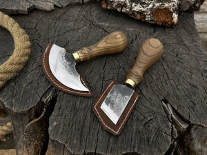2-Piece Rounded and Angled Leather Knife Set by Sharky Forged Steel Tools