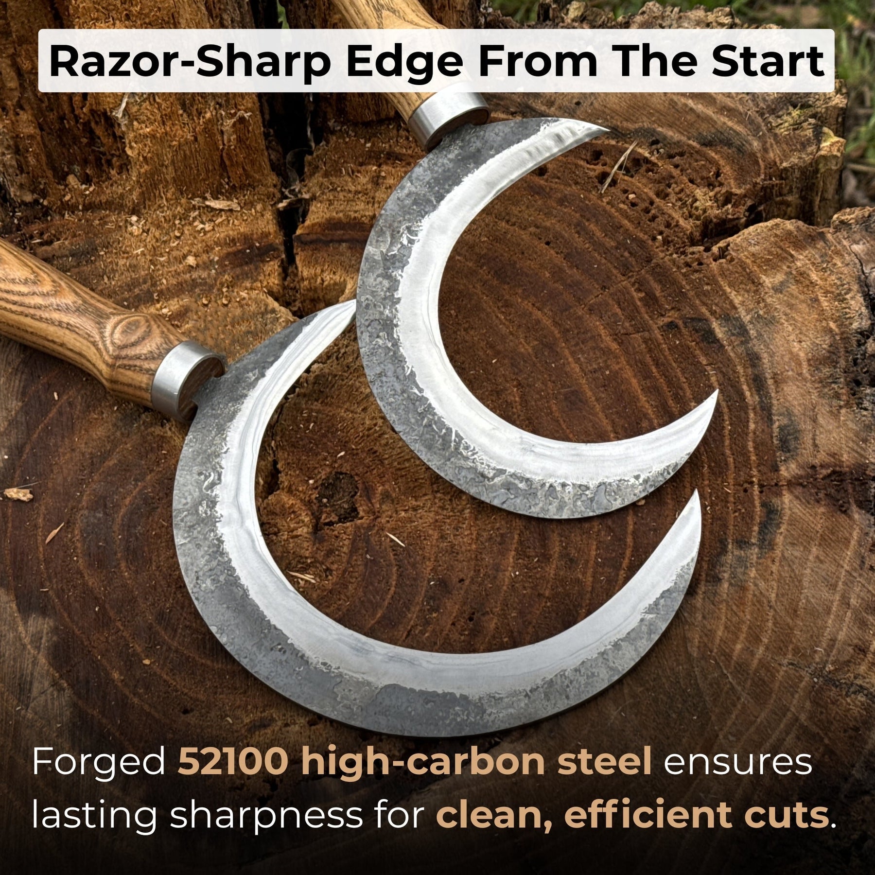 2-Piece Hand-Forged Sickle Set with Leather Sheaths for Gardening