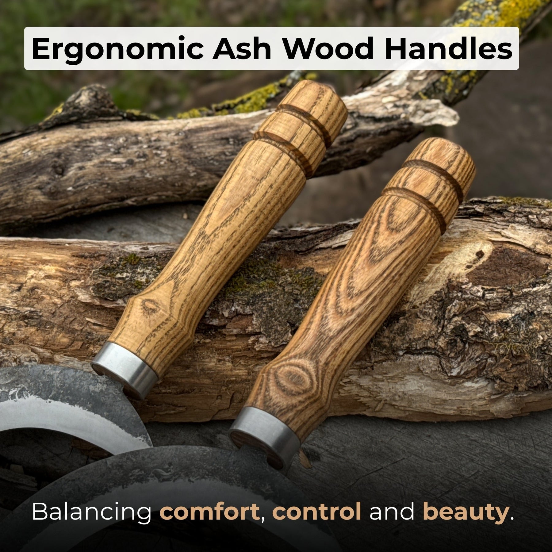 2-Piece Hand-Forged Sickle Set with Leather Sheaths for Gardening