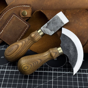 2-Piece Rounded and Straight Leather Knife Set by Sharky Forged Steel Tools