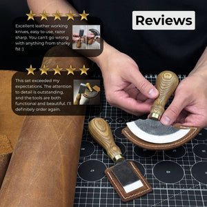 2-Piece Rounded and Straight Leather Knife Set detail view by Sharky Forged Steel Tools