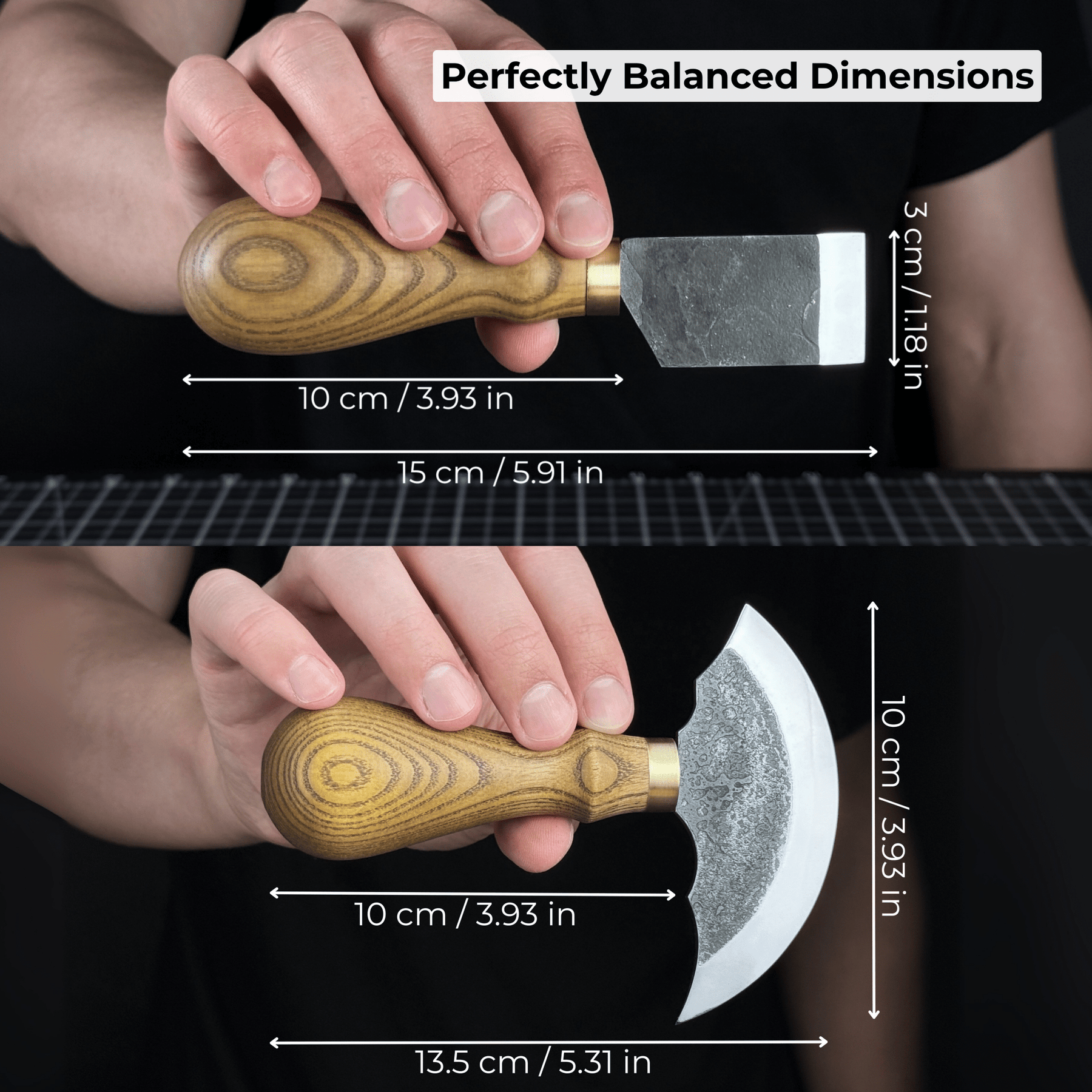 2-Piece Rounded and Straight Leather Knife Set detail view by Sharky Forged Steel Tools