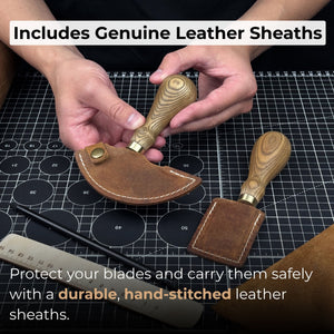 2-Piece Rounded and Straight Leather Knife Set detail view by Sharky Forged Steel Tools