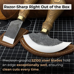 2-Piece Rounded and Straight Leather Knife Set detail view by Sharky Forged Steel Tools