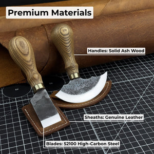 2-Piece Rounded and Straight Leather Knife Set detail view by Sharky Forged Steel Tools