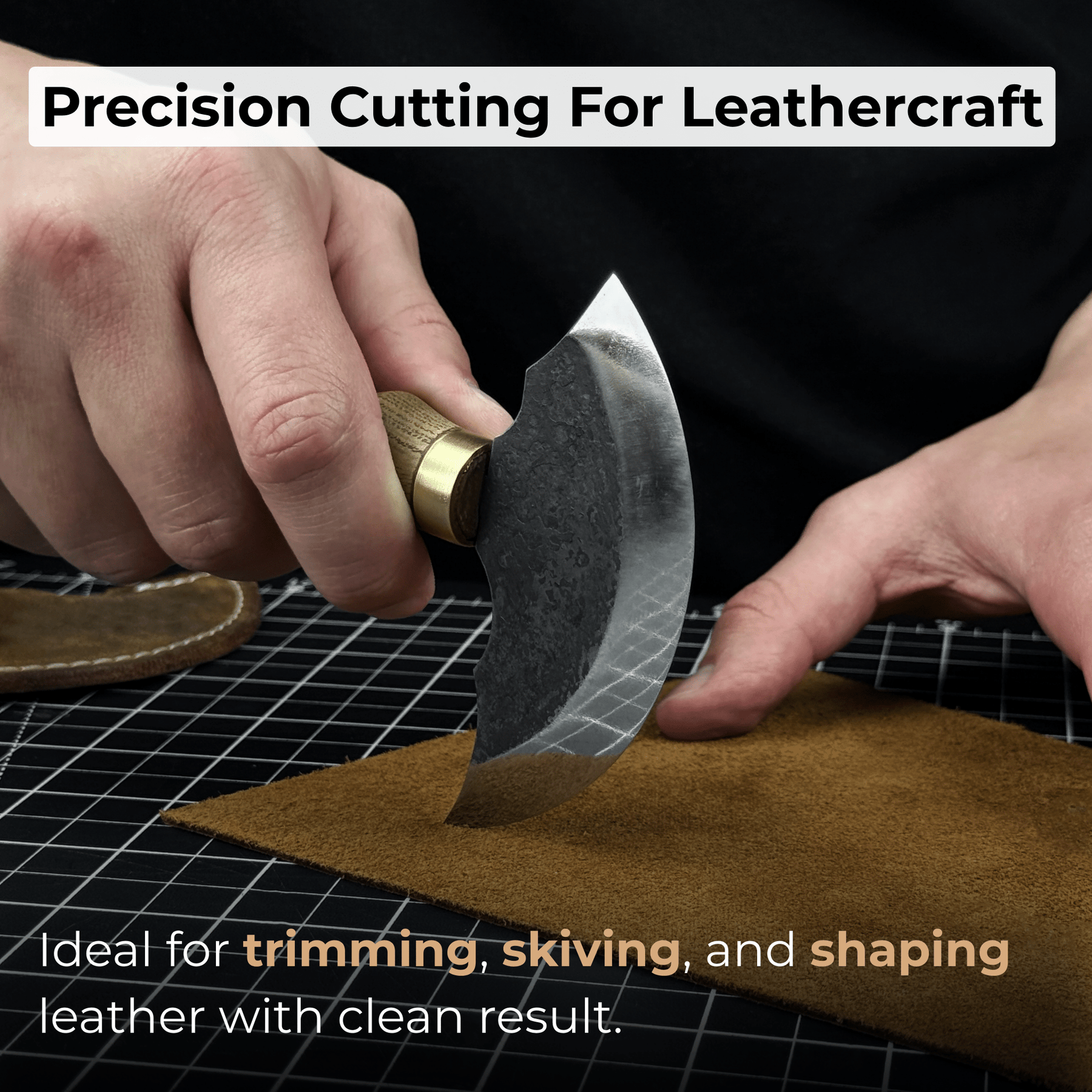 2-Piece Rounded and Straight Leather Knife Set detail view by Sharky Forged Steel Tools