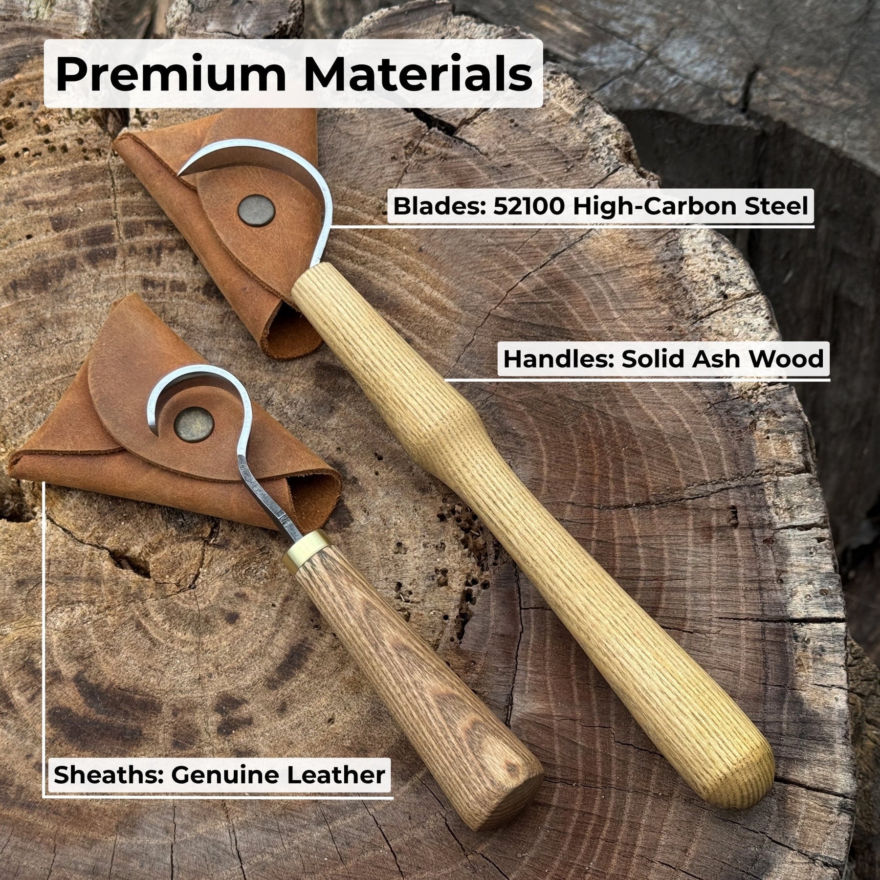 2-Piece Spoon Carving Hook Knife Set detail view by Sharky Forged Steel Tools