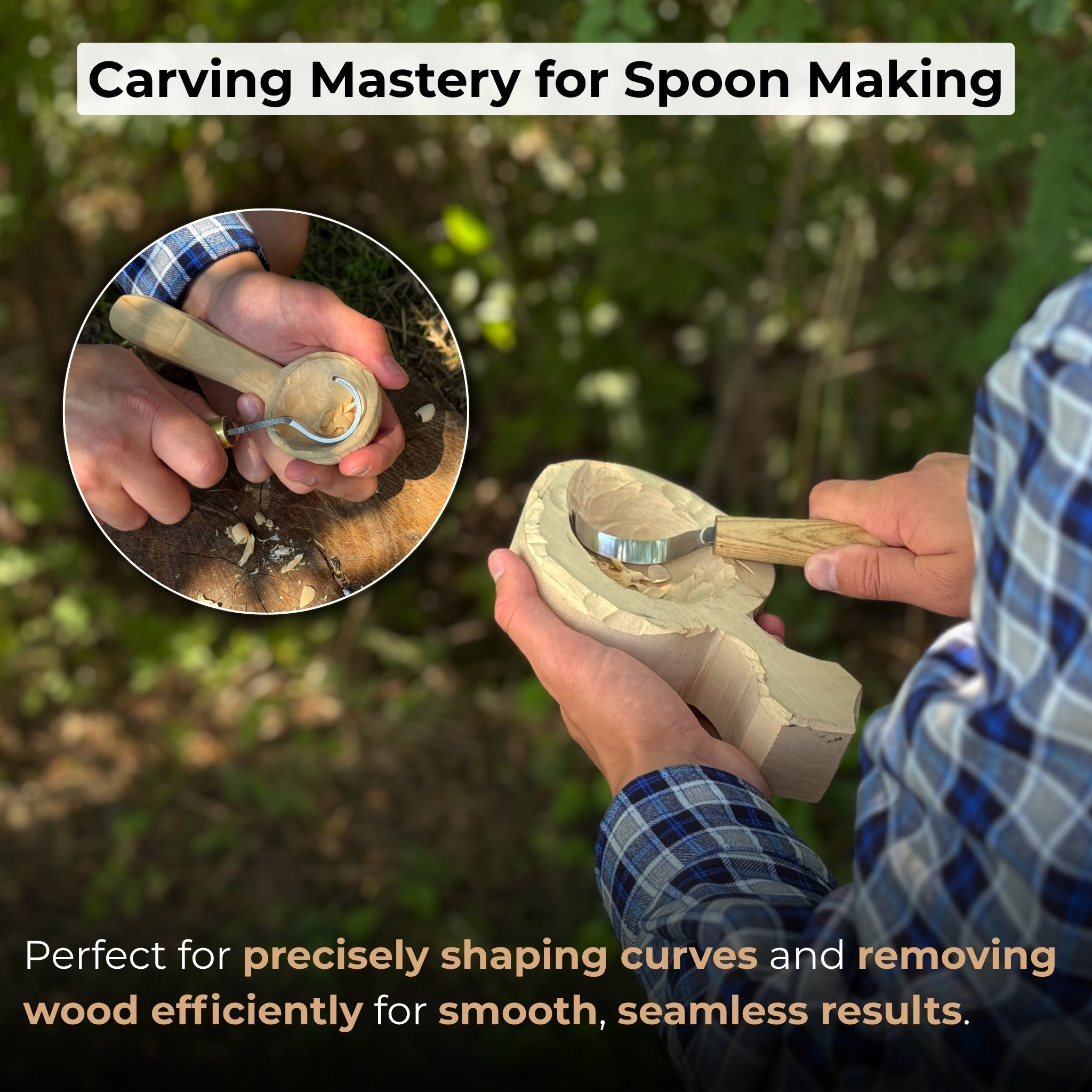 2-Piece Spoon Carving Hook Knife Set detail view by Sharky Forged Steel Tools