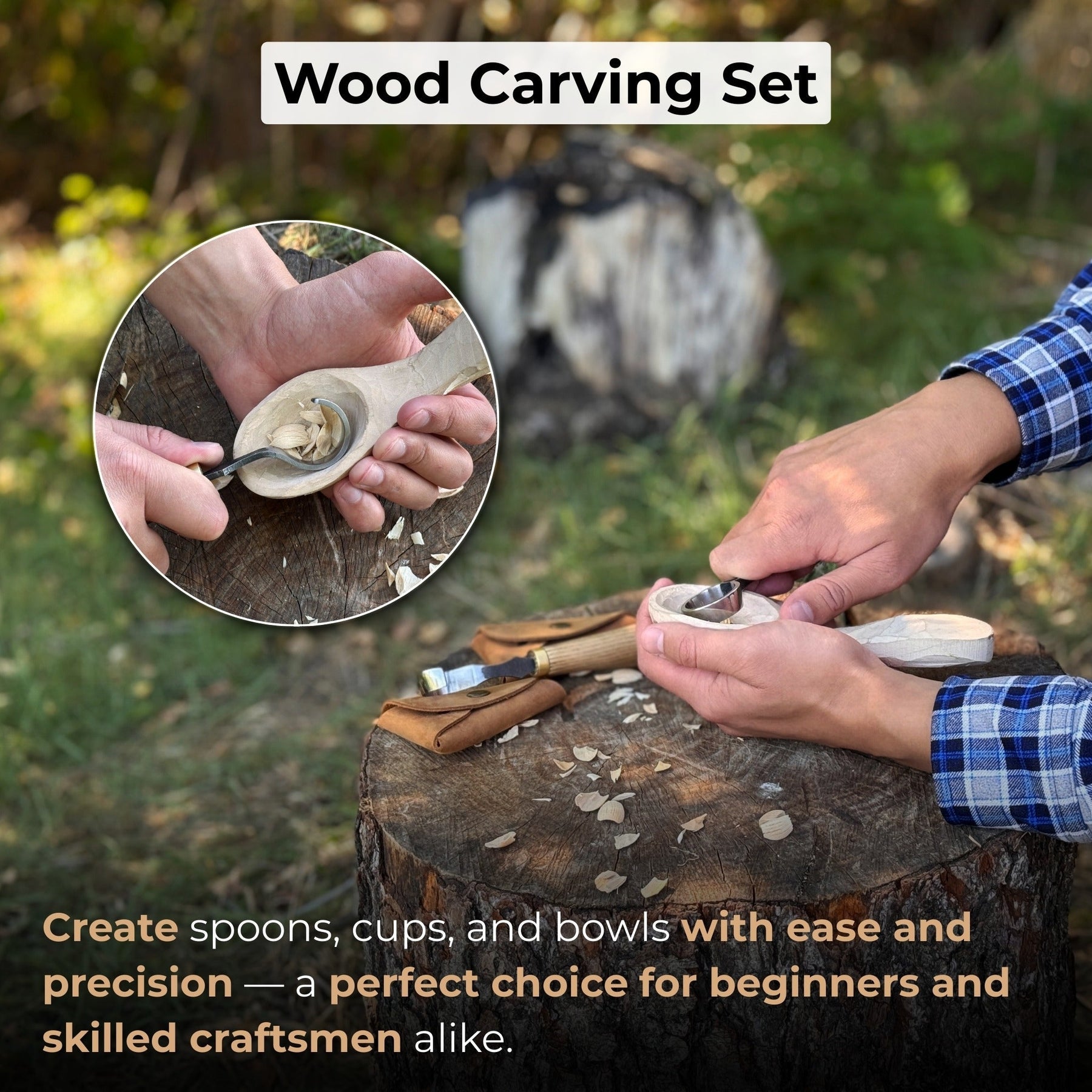 2-Piece Spoon Carving Knife Set detail view by Sharky Forged Steel Tools