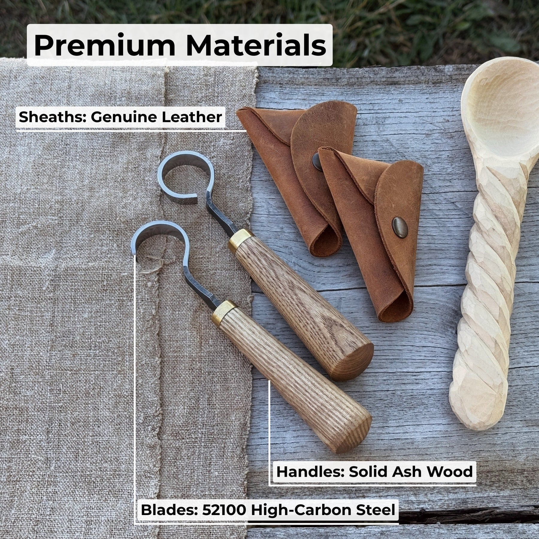 2-Piece Spoon Carving Knife Set detail view by Sharky Forged Steel Tools