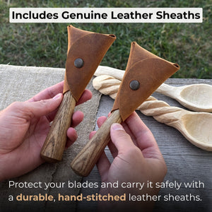 2-Piece Spoon Carving Knife Set detail view by Sharky Forged Steel Tools