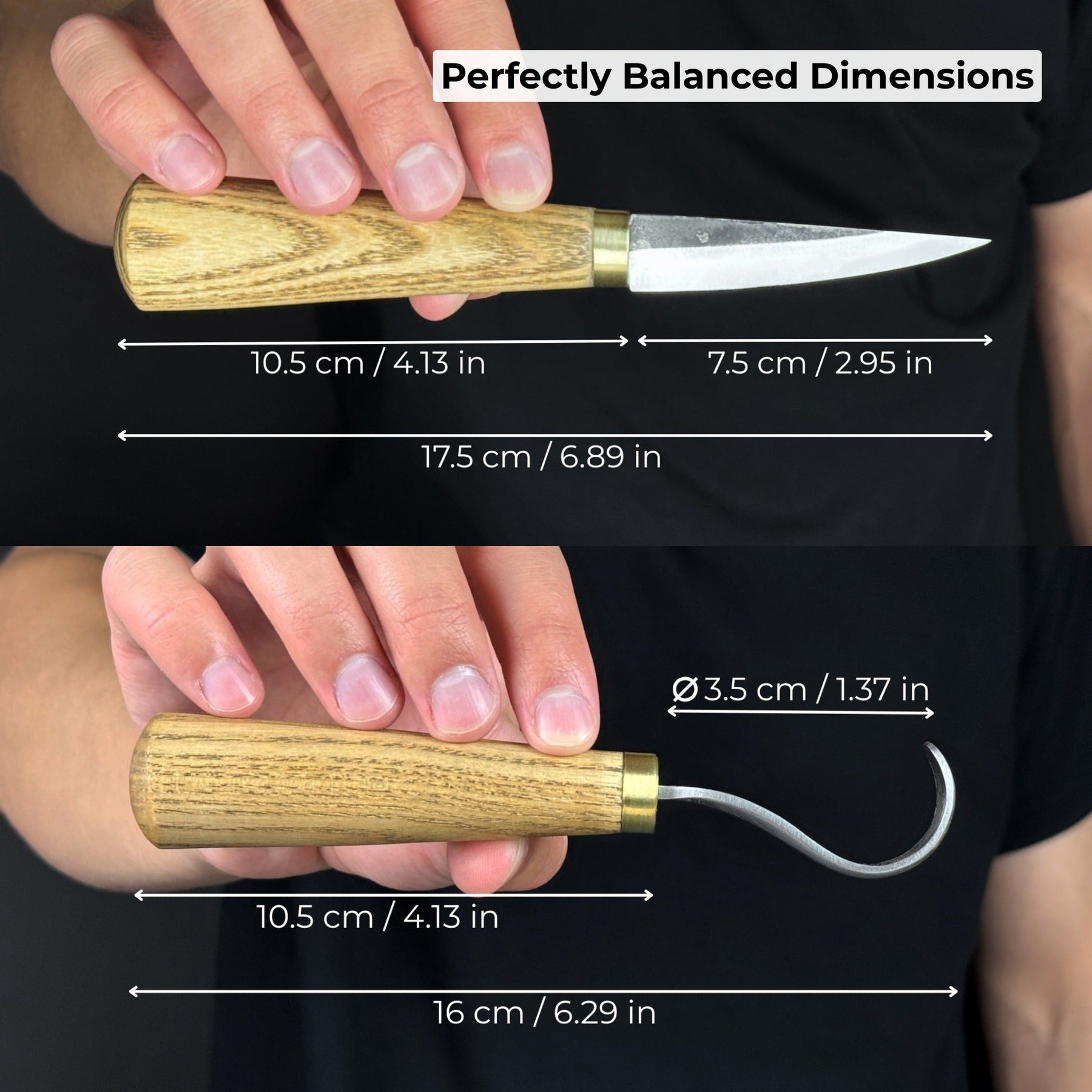2-Piece Spoon Carving Knife Set with Leather Sheaths detail view by Sharky Forged Steel Tools
