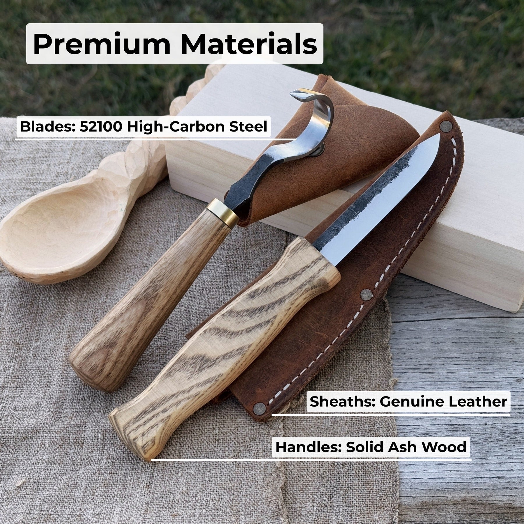 2-Piece Spoon Carving Knife Set with Leather Sheaths