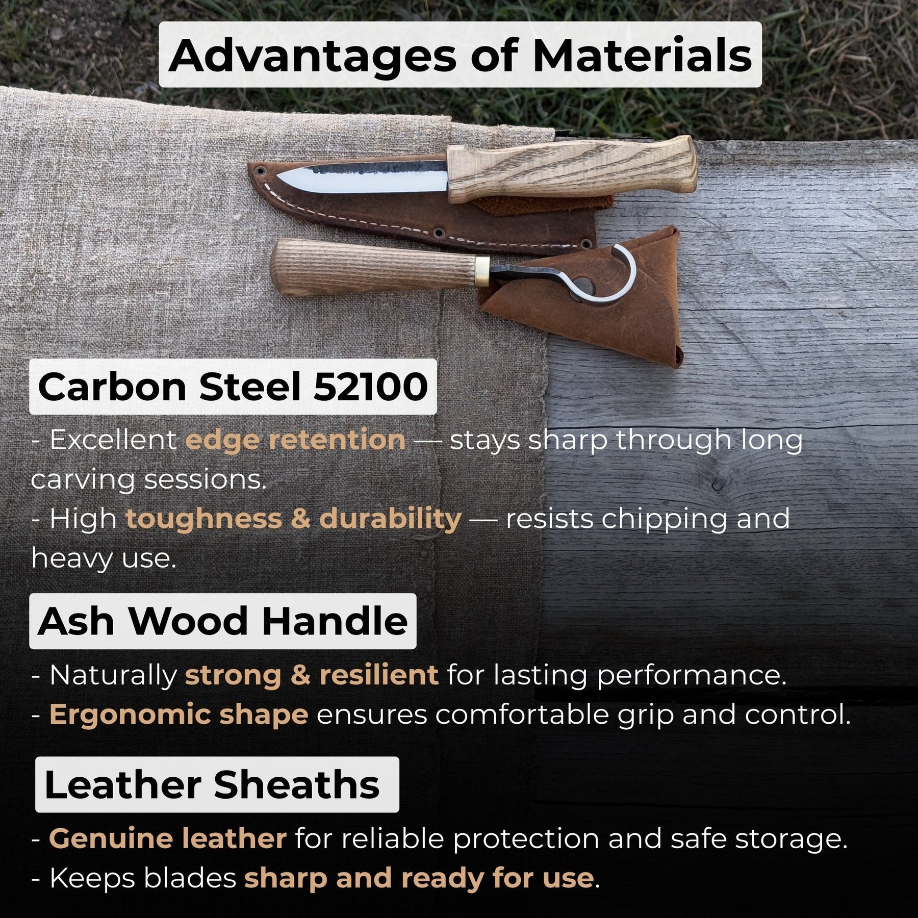 2-Piece Spoon Carving Knife Set with Leather Sheaths