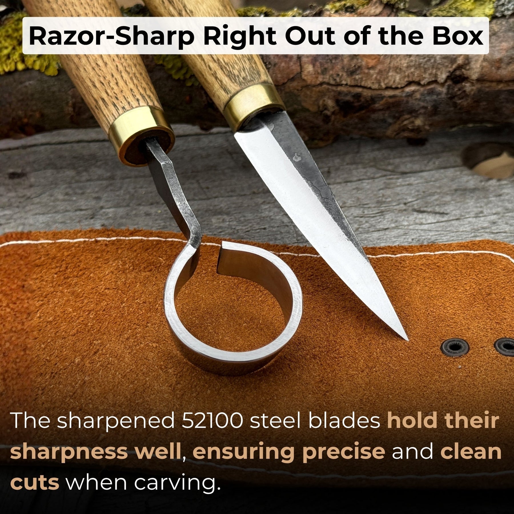 2-Piece Spoon Carving Tool Set with Leather Case detail view by Sharky Forged Steel Tools