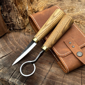2-Piece Spoon Carving Tool Set with Leather Case by Sharky Forged Steel Tools