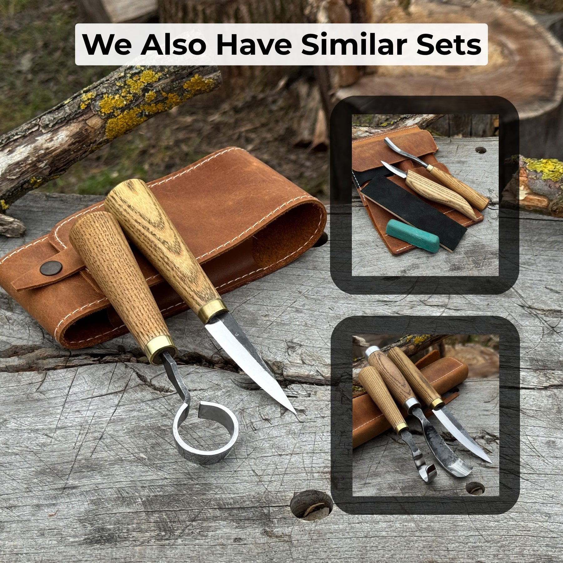 2-Piece Spoon Carving Tool Set with Leather Case detail view by Sharky Forged Steel Tools