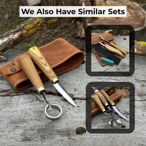 2-Piece Spoon Carving Tool Set with Leather Case detail view by Sharky Forged Steel Tools