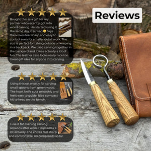 2-Piece Spoon Carving Tool Set with Leather Case detail view by Sharky Forged Steel Tools