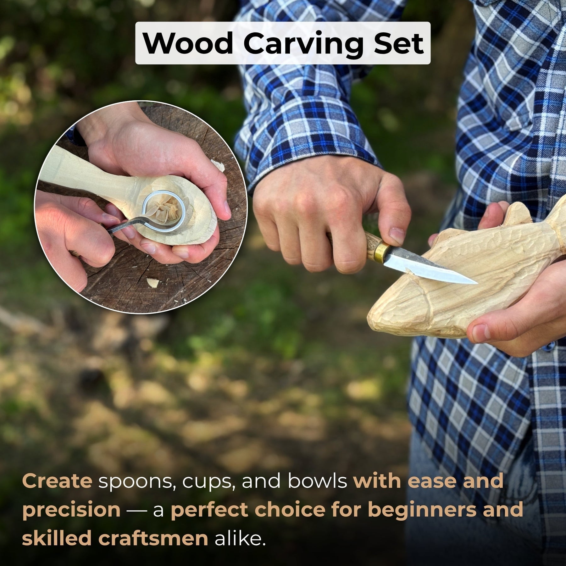 2-Piece Spoon Carving Tool Set with Leather Case detail view by Sharky Forged Steel Tools