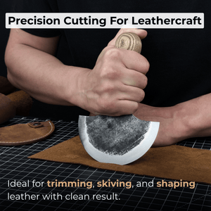 2-Piece Straight and Round (Half Moon) Leather Knife Set detail view by Sharky Forged Steel Tools