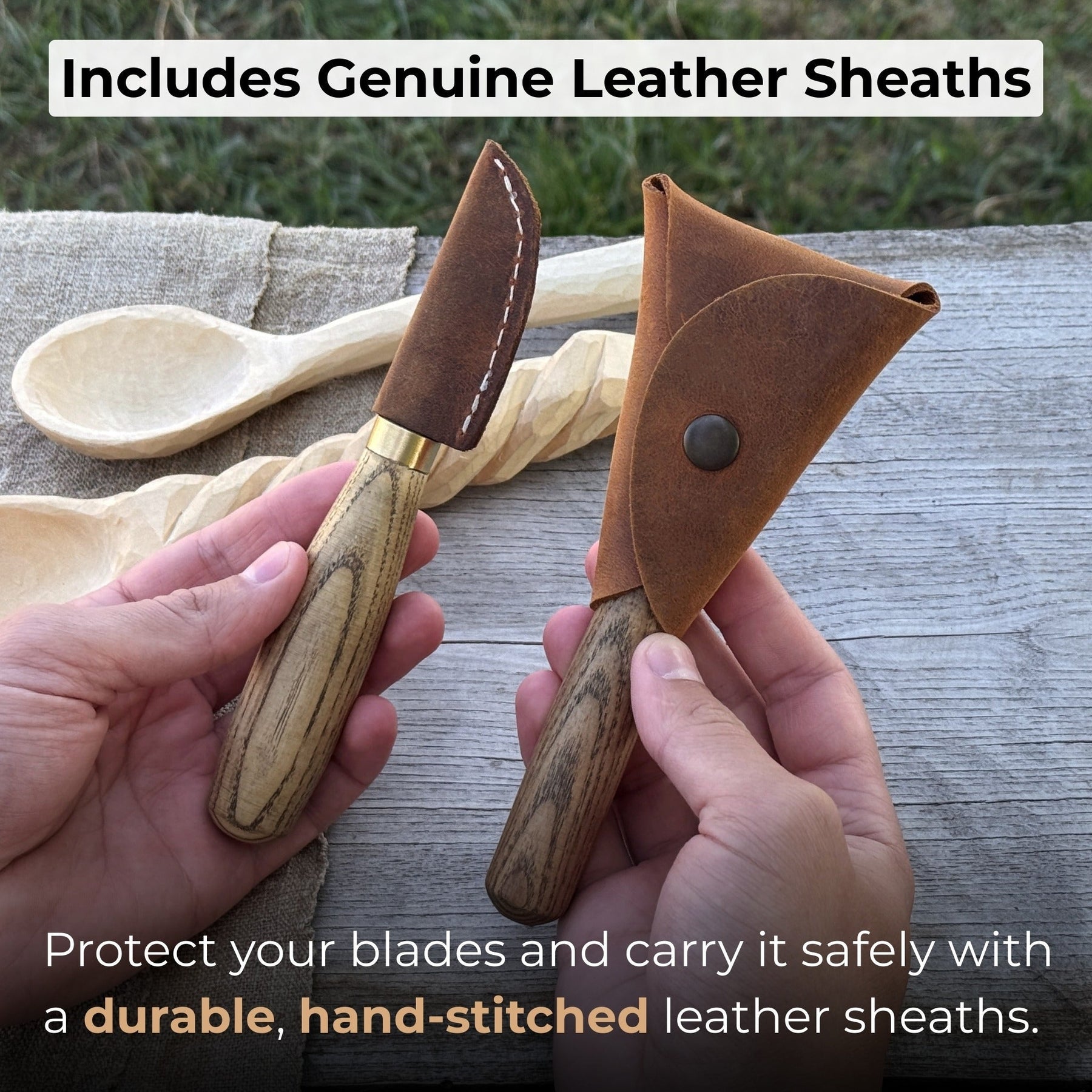 2-Piece Wood Carving Knife Set for Beginners detail view by Sharky Forged Steel Tools