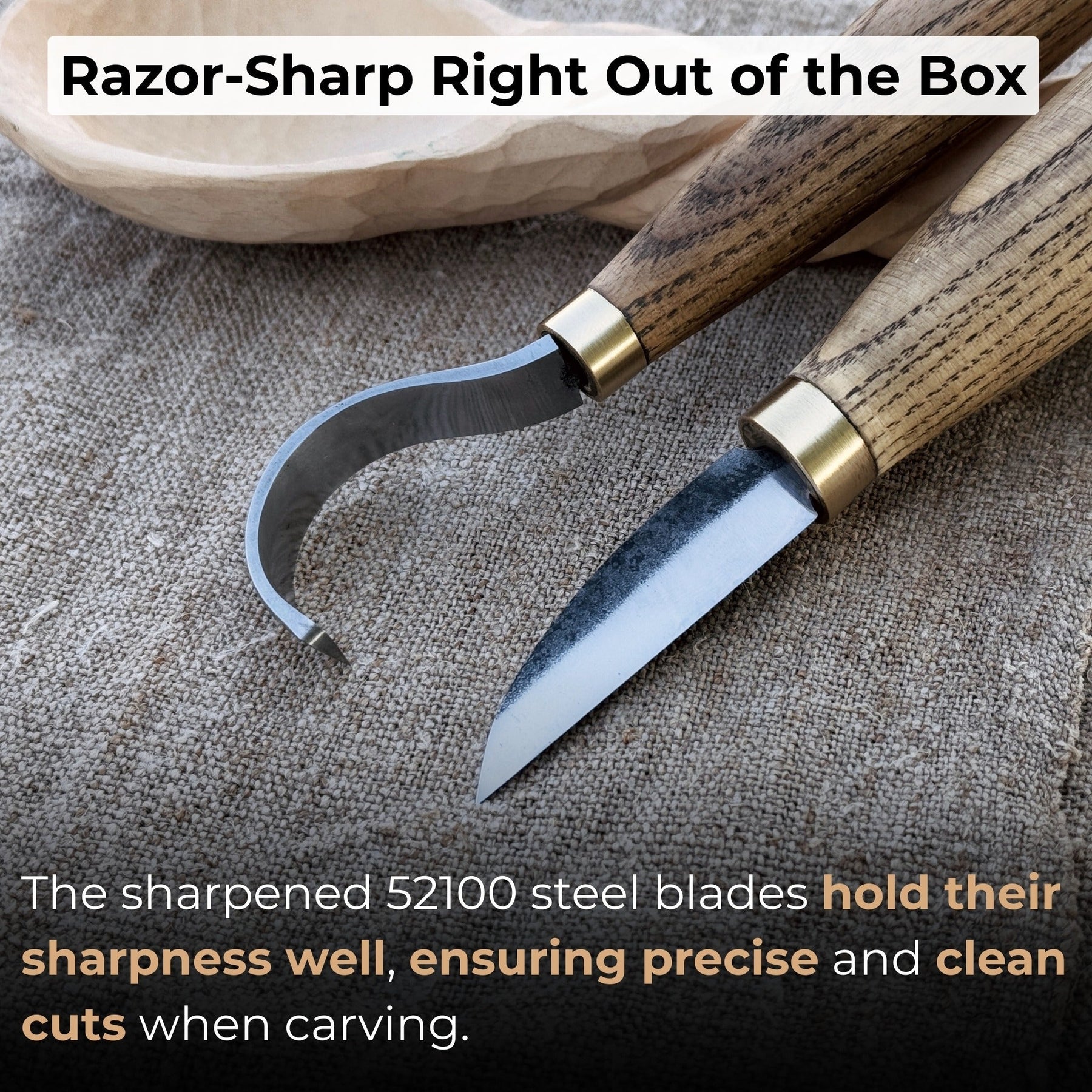 2-Piece Wood Carving Knife Set for Beginners detail view by Sharky Forged Steel Tools