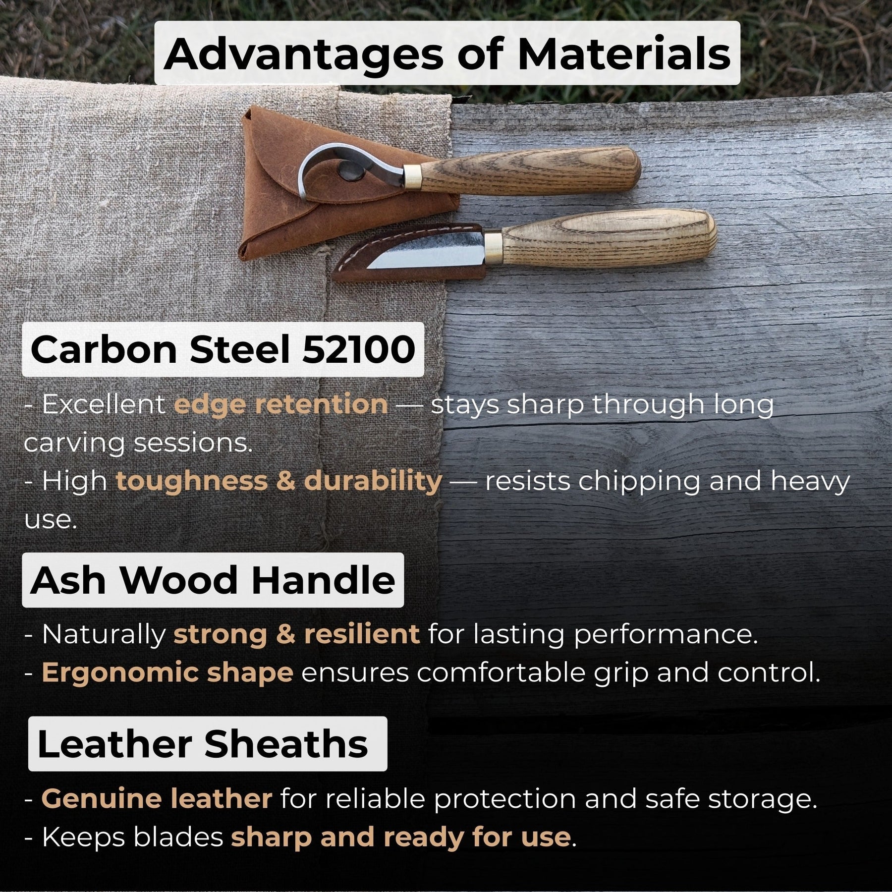 2-Piece Wood Carving Knife Set for Beginners detail view by Sharky Forged Steel Tools
