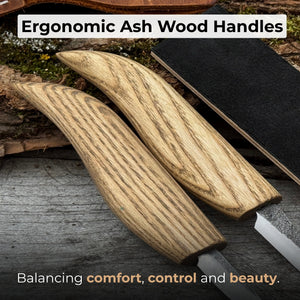 2-Piece Wood Carving Knife Set with Leather Strop and Case detail view by Sharky Forged Steel Tools