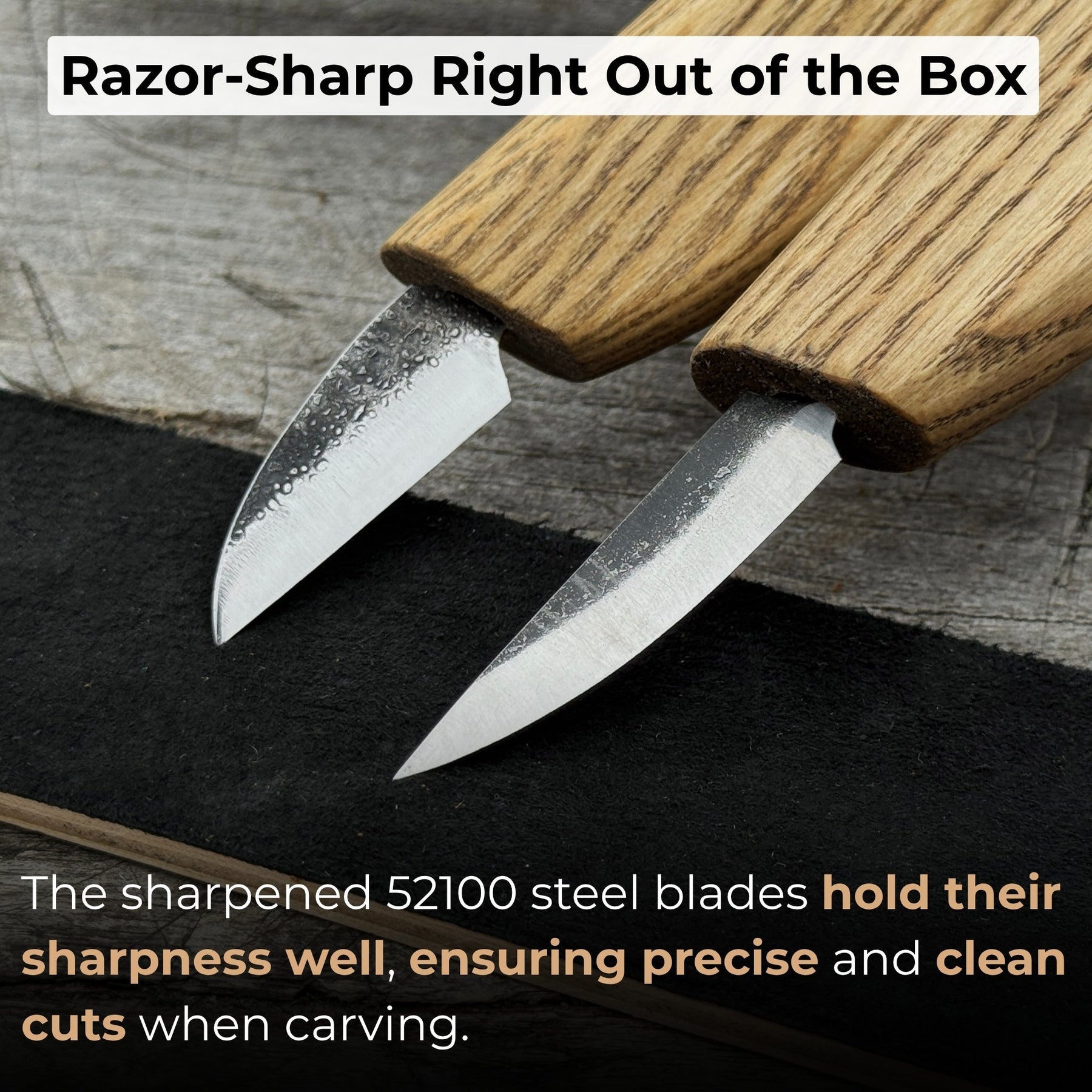 2-Piece Wood Carving Knife Set with Leather Strop and Case detail view by Sharky Forged Steel Tools