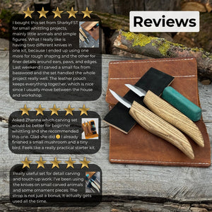 2-Piece Wood Carving Knife Set with Leather Strop and Case detail view by Sharky Forged Steel Tools