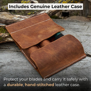 2-Piece Wood Carving Knife Set with Leather Strop and Case detail view by Sharky Forged Steel Tools